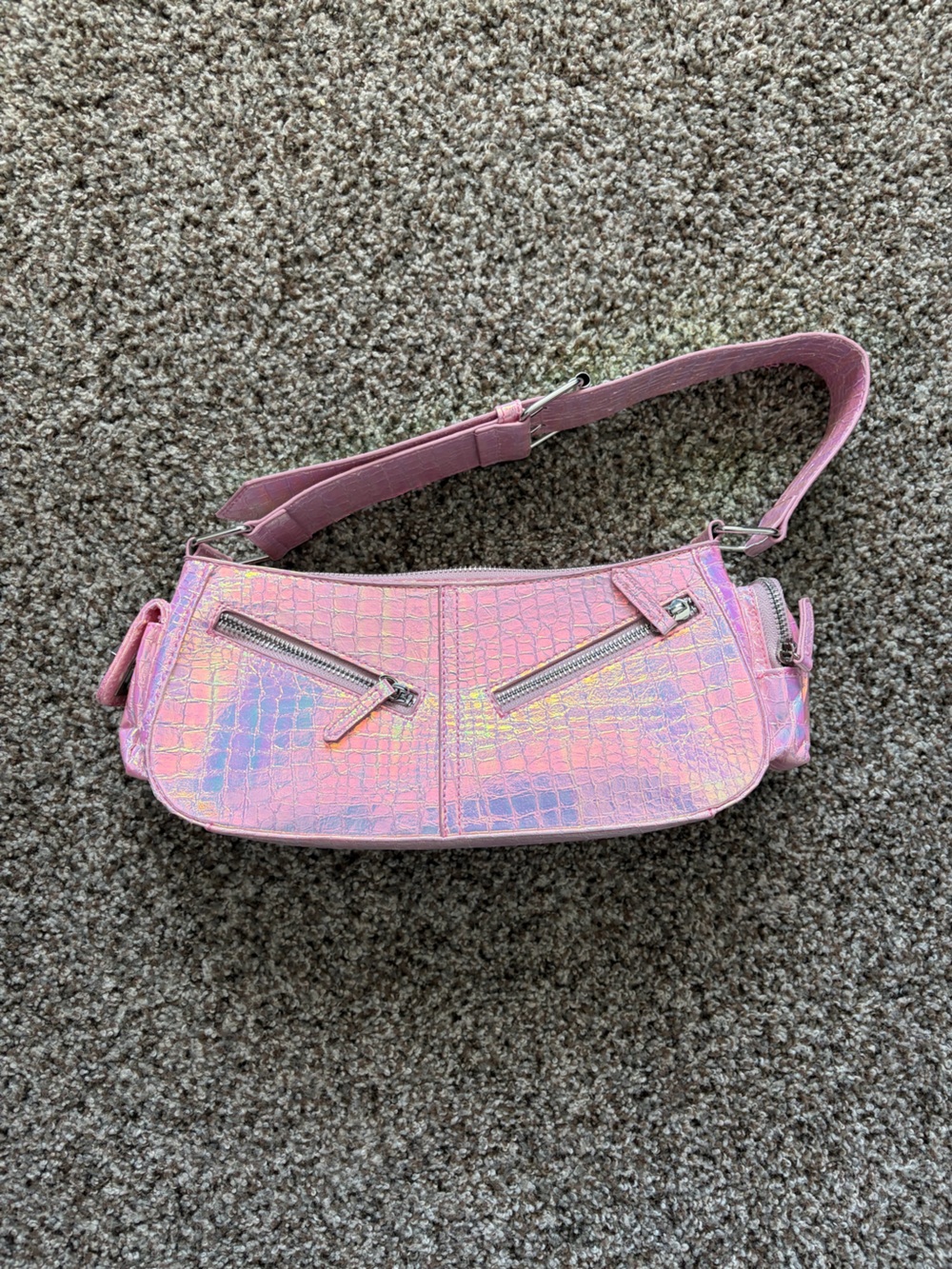 Iridescent Pink Croc-Embossed Paris Hilton Women’s Crossbody Bag